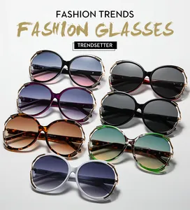 Collection de lunettes de soleil rondes oversize en sept couleurs avec bordure dorée