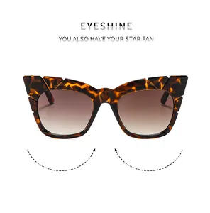 Detail of tortoiseshell cat-eye sunglasses with geometric frames and tinted lenses