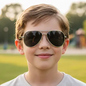Classic kids aviator sunglasses with silver metal frame and dark lenses for UV protection