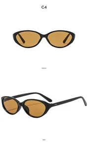 Macro view of vintage oval sunglasses with black frames and amber lenses, front and side