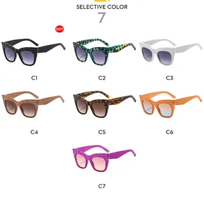 Detailed grid view of cat eye sunglasses in seven colors with gradient lenses