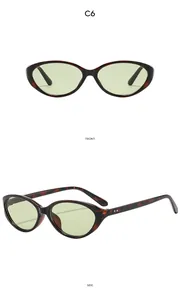 Front and side view of retro oval tortoiseshell sunglasses with green lenses