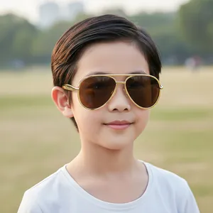 Classic kids aviator sunglasses with gold metal frame and dark lenses for outdoor protection