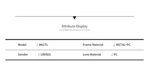 Spécifications détaillées des lunettes de soleil mixtes M6271 avec monture métal et PC