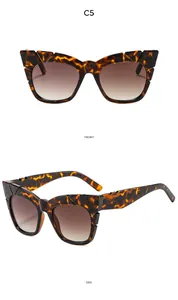 Front and side view of cat-eye tortoise sunglasses with brown gradient lenses and geometric cut