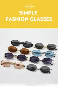 Showcase of vintage oval metal frame sunglasses in eight diverse color combinations