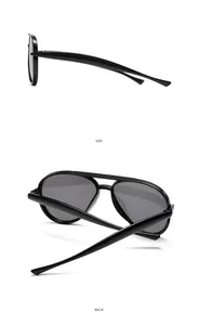 Detail view showing side and back angles of classic black double-bridge aviator sunglasses for kids
