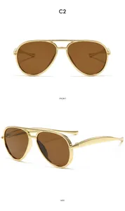Front and side detail of vintage gold metal double bridge aviator sunglasses for kids