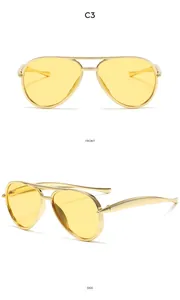 Front and side views of classic aviator sunglasses for kids with gold frames and yellow lenses