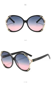 Vues frontale et latérale de lunettes de soleil rondes avec verres dégradés bleu-rose