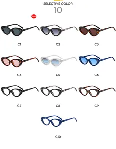 Matrix showing 10 color options for vintage oval cat-eye sunglasses with rice nail accents