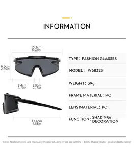Detailed technical dimensions and size specifications of the cycling sports sunglasses