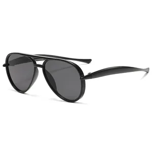Classic double bridge aviator sunglasses for kids with black frame and dark grey lenses