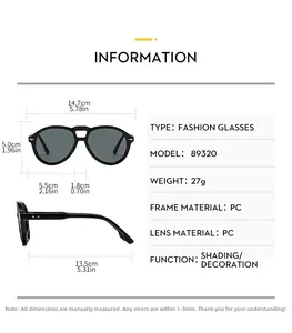 Detailed dimension guide for vintage pilot sunglasses showing frame size and weight specs