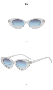 Front and side views of cat-eye sunglasses with gradient lenses and white resin frames