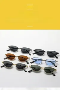 Vue détaillée de lunettes de soleil œil-de-chat ovales en six couleurs avec monture métal