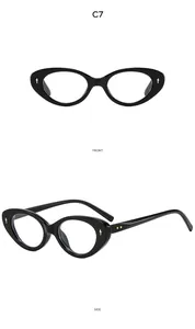 Front and side view of cat-eye sunglasses featuring golden diamond-shaped rivets