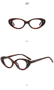 Retro tortoiseshell cat-eye sunglasses with golden diamond rivets from front and side views
