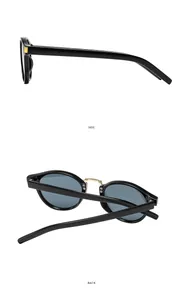 Detailed side and back view of retro Y2K cat-eye sunglasses with blue lenses