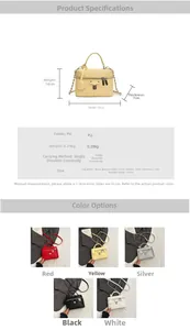 Size guide for PU crossbody bag showing dimensions 18x14x7cm and color options