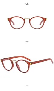 Front and side views of vintage orange cat-eye sunglasses with gold metal bridge details