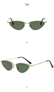 Détail de lunettes de soleil œil de chat dorées avec texture tressée sur la monture métal