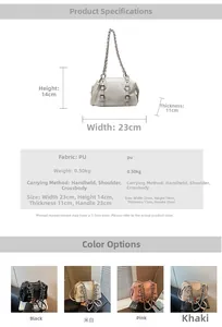 Detailed dimension chart and specifications for the minimalist PU leather chain handbag