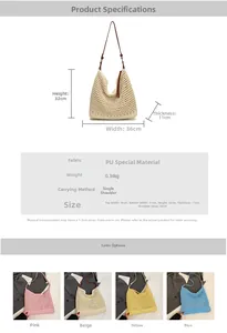 Detailed size parameters of the woven beach bag with PU straps and dimensions