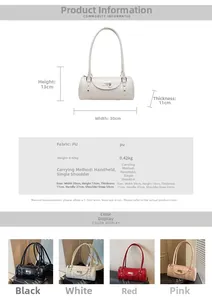 Size specifications and multi-color options for the PU leather bowling shoulder bag