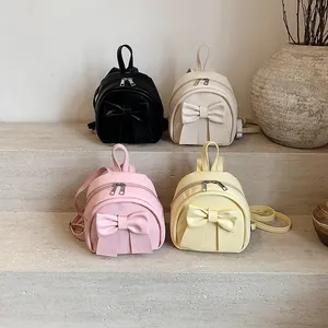 Women Mini PU Leather Backpack Sweet Large Bow Korean Style Fashion Small Rucksack For Girls Travel Casual