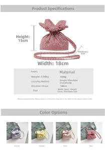 Spécifications de taille pour mini sac bandoulière à cordon en tissu et couleurs satinées