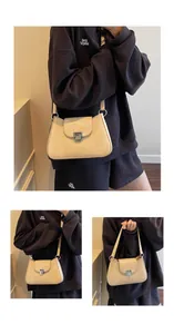 Détail du sac beige avec boucle en métal argenté et texture en cuir grainé élégant