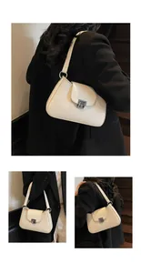 Détails du sac à bandoulière plissé beige avec fermoir argenté sous plusieurs angles