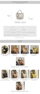 Detailed size chart for the PU bucket bag showing dimensions and ten color options