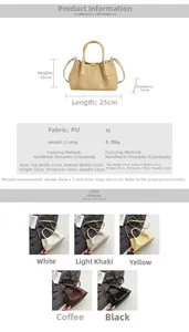 Spécifications de taille et comparatif de 5 couleurs pour sacs seau tissés à bandoulière