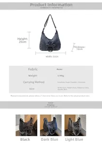 Tableau des tailles pour grand sac en jean avec largeur 32 cm et anse de 30 cm