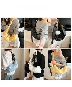 Detailed views of leather crescent bags showing knot details and diverse wearing styles
