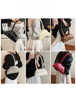 Collage of chic bow-decorated bowling bags in six colors shown from various angles