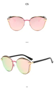 Front and side views of C5 cat eye sunglasses with pink gradient lenses and metal frame