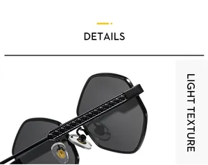 Detail of black polygonal sunglasses featuring embossed diamond pattern on temples