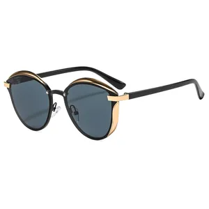 Fashion cat eye sunglasses with black frame and gold metal accents for women