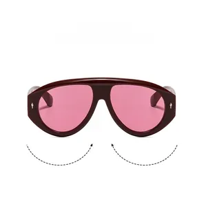 Détails de lunettes de soleil marron avec verres roses et rivets argentés élégants
