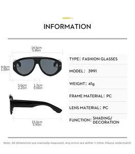 Dimensions détaillées et spécifications du PC pour lunettes de soleil rétro noires
