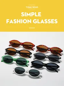 Collection of Y2K retro oval sunglasses in seven colors with sleek plastic frames