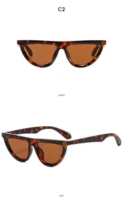 Front and side views of tortoise shell cat eye sunglasses with brown lenses and C2 frame