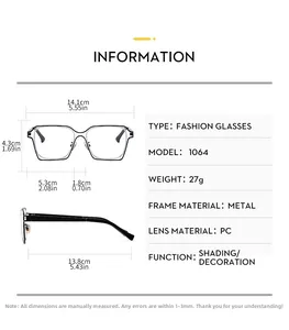 Detailed size chart for square blue light blocking glasses with frame dimensions in cm and inches