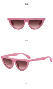 Front and side view of pink cat eye sunglasses with gradient lenses and frosted frame