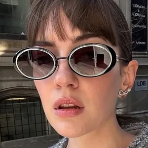 Oval Sunglasses Retro Metal Frame UV400 Protection Vintage Fashion Shades With Double Ring Temples For Women Men