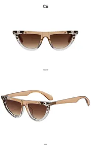 Front and side view of cat eye sunglasses with tortoiseshell frames and gradient lenses