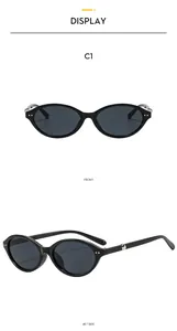 Front and 45-degree side view of black cat eye sunglasses with silver rivet decorations